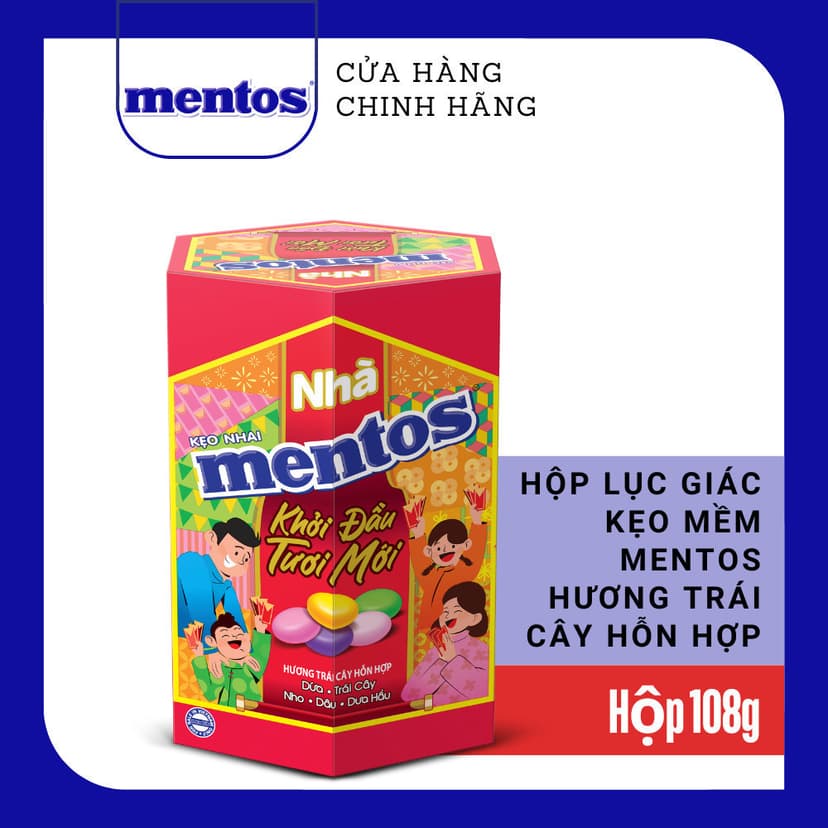 Ảnh Hộp Lục Giác Kẹo Tết - Kẹo Alpenliebe, Mentos, Golia Hương sữa caramen, trái cây hỗn hợp, hương chanh gừng 3