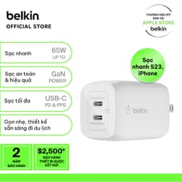 Thumbnail Củ sạc nhanh Belkin PRO GaN 65W | 2 cổng USB-C, Thiết kế nhỏ gọn, công nghệ tối ưu, An toàn cao 1