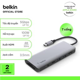 Thumbnail Hub chuyển đổi Belkin 7 trong 1 USB-C Multiport - HDMI 4K 30Hz, 100W PD, 2xUSB-A 3.0, 3.5 mm audio, SD 3.0,microSD 3.0 1