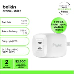 Thumbnail Sạc BOOST↑CHARGE PRO GaN Belkin 45W - 2 cổng USB-C PD 3.0 PPS - Hàng chính hãng - WCH011dqWH 1