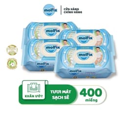 Thumbnail Combo 4 Khăn ướt Molfix thiên nhiên tươi mát sạch sẽ Molfix hương dịu nhẹ - 4 bịch, 400 miếng 2