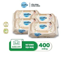 Thumbnail Combo 4 Khăn ướt Molfix thiên nhiên sơ sinh dịu nhẹ không hương - 4 bịch, 400 miếng 2