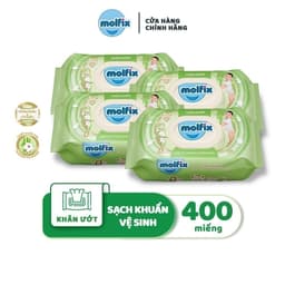 Thumbnail Combo 4 Khăn ướt Molfix Thiên nhiên Sạch khuẩn vệ sinh - 4 bịch, 400 miếng 2