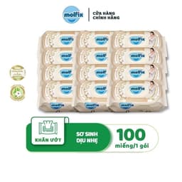 Thumbnail Combo 12 Khăn ướt Molfix thiên nhiên sơ sinh dịu nhẹ không hương - 1 Gói 100 miếng 2