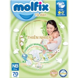 Thumbnail Tã/bỉm dán sơ sinh Molfix Thiên nhiên Jumbo NB (dưới 5kg) - Gói 70 miếng 2