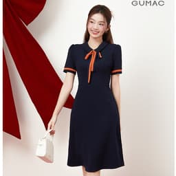 Thumbnail Đầm A nẹp tay phối nơ cổ thanh lịch thiết kế công sở đi chơi dạo phố thời trang GUMAC LDE0614 3