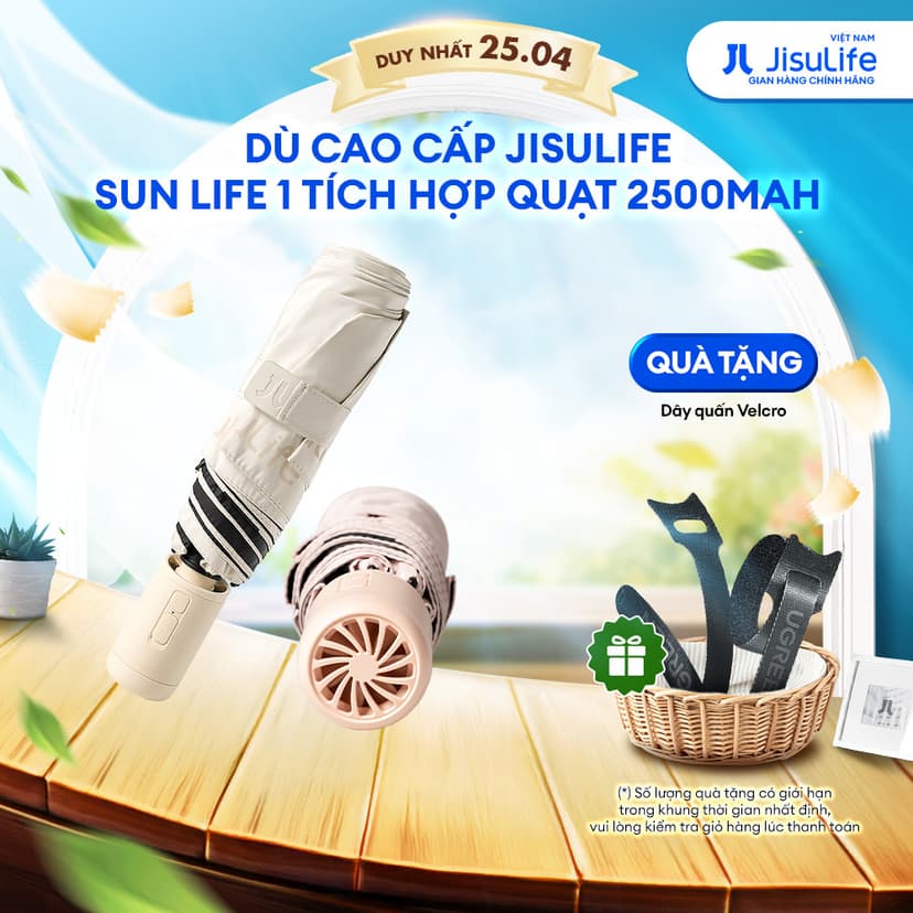 Ảnh Dù Cao Cấp Tích Hợp Quạt JISULIFE Sun Life1 2500mAh Sử Dụng 4-8H - Vải Chống Tia Cực Tím | Bảo Hành Chính Hãng 12 Tháng 1