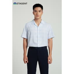 Thumbnail Áo Cuban họa tiết kẻ nam Metagent MS 16E3545 4