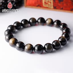 Thumbnail Vòng tay hạt trơn đá Obsidian Mắt Vàng Xám - Ngọc Quý 1