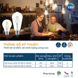 Thumbnail Bóng đèn Philips LED Classic (ánh sáng vàng 3000K)- Thiết kế cổ điển, ánh sáng chất lượng cao (01 bóng) 4