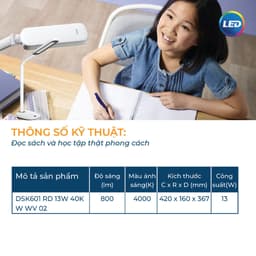 Thumbnail Đèn bàn học bảo vệ mắt Philips LED RobotPlus DSK601 RD 13W ánh sáng trung tính 4000K, 4 cấp độ sáng 1