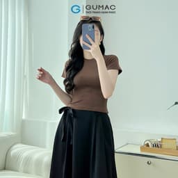 Thumbnail Áo thun nữ cổ tròn form ôm body chất vải thun gân co giản mát mẻ thời trang GUMAC LATE0602 4