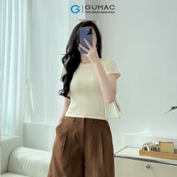 Thumbnail Áo thun nữ cổ tròn form ôm body chất vải thun gân co giản mát mẻ thời trang GUMAC LATE0602 2