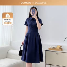 Thumbnail Đầm nữ A xòe xếp ly thiết kế kiểu sơ mi lá sen nẹp nút giả đính nút có túi thời trang GUMAC LDF0323 1