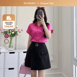 Thumbnail Áo sơ mi nữ kiểu tay liền vải lụa xốp màu hồng, be dáng suông lai lật thời trang GUMAC LAE1032 1