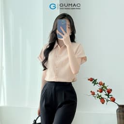 Thumbnail Áo sơ mi nữ kiểu tay liền vải lụa xốp màu hồng, be dáng suông lai lật thời trang GUMAC LAE1032 3
