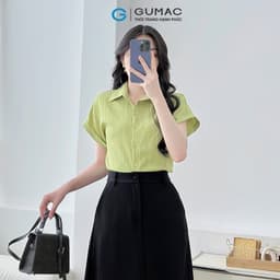 Thumbnail Áo sơ mi nữ kiểu tay liền vải lụa xốp màu hồng, be dáng suông lai lật thời trang GUMAC LAE1032 2