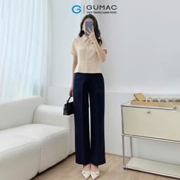 Thumbnail Áo sơ mi nữ dáng lửng ôm eo tay ngắn lai lật chéo ý dày dặn thoáng mát thời trang GUMAC LAF0518 3