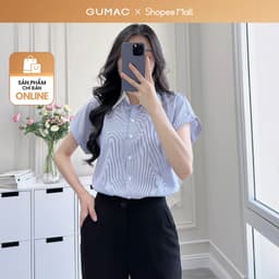 Thumbnail Áo sơ mi nữ sọc xanh vải cotton mềm mịn thoáng khí tay liền cổ phối thời trang GUMAC LAF0322 1