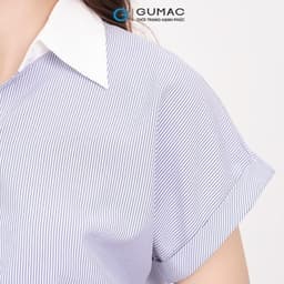 Thumbnail Áo sơ mi nữ sọc xanh vải cotton mềm mịn thoáng khí tay liền cổ phối thời trang GUMAC LAF0322 4