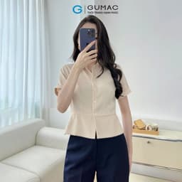 Thumbnail Áo sơ mi nữ dáng lửng ôm eo tay ngắn lai lật chéo ý dày dặn thoáng mát thời trang GUMAC LAF0518 2