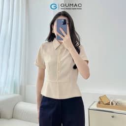 Thumbnail Áo sơ mi nữ dáng lửng ôm eo tay ngắn lai lật chéo ý dày dặn thoáng mát thời trang GUMAC LAF0518 1