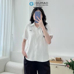 Thumbnail Áo sơ mi nữ trắng sọc có hình thêu kiểu gấp lai tay lá cổ nhọn vải kate mềm thời trang GUMAC LAF0520 3
