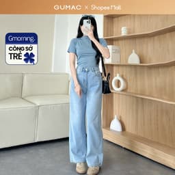 Thumbnail Quần jeans suông nữ denim thêu Gmor xanh nhạt tôn dáng thời trang Gmorning - GUMAC YQJE10080 1