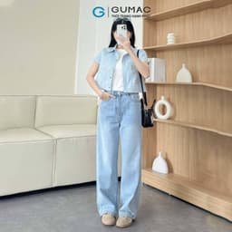 Thumbnail Quần jeans suông nữ denim thêu Gmor xanh nhạt tôn dáng thời trang Gmorning - GUMAC YQJE10080 4
