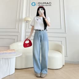 Thumbnail Quần jeans suông nữ denim thêu Gmor xanh nhạt tôn dáng thời trang Gmorning - GUMAC YQJE10080 3