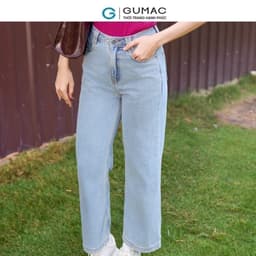 Thumbnail Quần jeans nữ ống suông thêu R xanh nhạt trẻ trung tôn dáng thời trang Gmorning - GUMAC YQJE12087 3