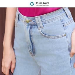 Thumbnail Quần jeans nữ ống suông thêu R xanh nhạt trẻ trung tôn dáng thời trang Gmorning - GUMAC YQJE12087 2
