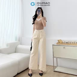 Thumbnail Quần jeans nữ suông cơ bản màu be denim mềm dày dặn thoáng mát thoải mái thời trang GUMAC QJF05013 4