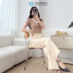 Thumbnail Quần jeans nữ suông cơ bản màu be denim mềm dày dặn thoáng mát thoải mái thời trang GUMAC QJF05013 2