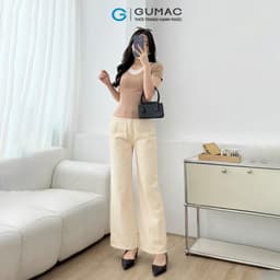 Thumbnail Quần jeans nữ suông cơ bản màu be denim mềm dày dặn thoáng mát thoải mái thời trang GUMAC QJF05013 3
