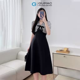 Thumbnail Đầm nữ A kiểu phối sọc đen đính nơ tiểu thư vải cotton lạnh mềm mát thời trang GUMAC LDE1101 1