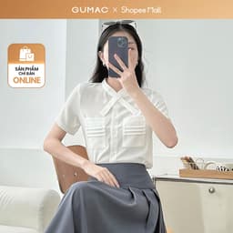 Thumbnail Áo sơ mi nữ trắng tay ngắn kiểu túi đắp cổ đắp chèo hình nơ vải lụa mềm mát thời trang GUMAC LAE0815 1