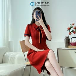 Thumbnail Đầm A nẹp tay phối nơ cổ thanh lịch thiết kế công sở đi chơi dạo phố thời trang GUMAC LDE0614 4