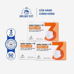 Thumbnail Combo 3 Hộp Khẩu trang Bông Bạch Tuyết 3 lớp trắng (50 cái/hộp) 2