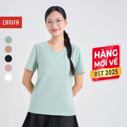 Thumbnail Áo phông nữ CANIFA cộc tay cổ tim dáng basic 6TS25A002 1