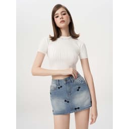 Thumbnail RECHIC Chân váy Nala chất jean đính nơ hoa trẻ trung năng động 2