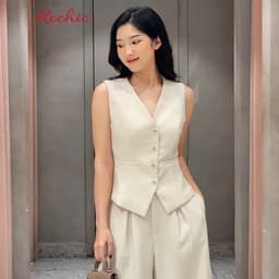Thumbnail RECHIC Áo vest nữ Cindy trơn form ôm nút gài cổ V cá tính sang trọng thanh lịch 4