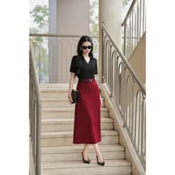 Thumbnail Chân Váy Dáng Suông Dài Bổ Mánh Xẻ Sau LAMER O62M25Q002 1