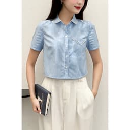 Thumbnail Áo Sơ Mi Nữ Croptop Tay Ngắn Cổ Sen, Áo Kiểu Nữ Trẻ Trung VIEN TRAN O61H24H028 3