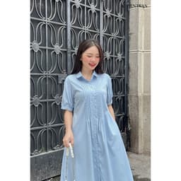 Thumbnail Đầm nữ cổ sen dáng xòe rộng mí ngực xanh dương nữ tính VIEN TRAN V63L25Q003 1
