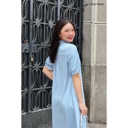 Thumbnail Đầm nữ cổ sen dáng xòe rộng mí ngực xanh dương nữ tính VIEN TRAN V63L25Q003 2