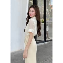 Thumbnail Áo Sơ Mi Nữ LAMER Tay Ngắn Phối Ren Cổ Đức Áo Kiểu Công Sở Nữ L61H24H035 2