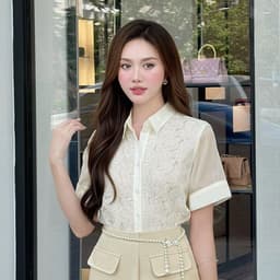 Thumbnail Áo Sơ Mi Nữ LAMER Tay Ngắn Phối Ren Cổ Đức Áo Kiểu Công Sở Nữ L61H24H035 4