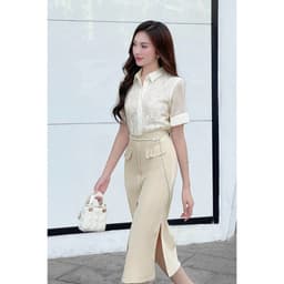 Thumbnail Áo Sơ Mi Nữ LAMER Tay Ngắn Phối Ren Cổ Đức Áo Kiểu Công Sở Nữ L61H24H035 3
