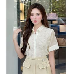 Thumbnail Áo Sơ Mi Nữ LAMER Tay Ngắn Phối Ren Cổ Đức Áo Kiểu Công Sở Nữ L61H24H035 1